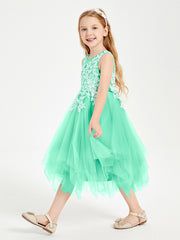 Tea Length Tulle Junior Bridesmaid Dresses Turquoise