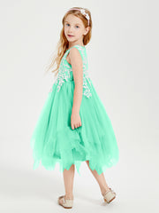 Tea Length Tulle Junior Bridesmaid Dresses Turquoise