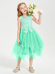 Tea Length Tulle Junior Bridesmaid Dresses Turquoise
