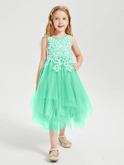 Tea Length Tulle Junior Bridesmaid Dresses Turquoise