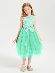Tea Length Tulle Junior Bridesmaid Dresses Turquoise