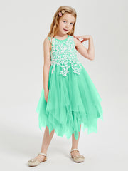 Tea Length Tulle Junior Bridesmaid Dresses Turquoise
