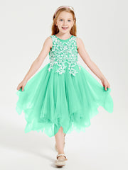 Tea Length Tulle Junior Bridesmaid Dresses Turquoise
