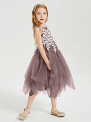 Tea Length Tulle Junior Bridesmaid Dresses Vintage Mauve