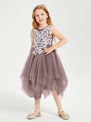 Tea Length Tulle Junior Bridesmaid Dresses Vintage Mauve