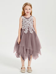 Tea Length Tulle Junior Bridesmaid Dresses Vintage Mauve