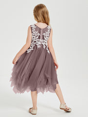 Tea Length Tulle Junior Bridesmaid Dresses Vintage Mauve