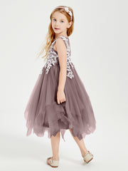 Tea Length Tulle Junior Bridesmaid Dresses Vintage Mauve