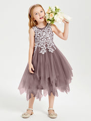 Tea Length Tulle Junior Bridesmaid Dresses Vintage Mauve