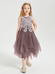 Tea Length Tulle Junior Bridesmaid Dresses Vintage Mauve