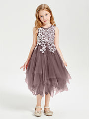 Tea Length Tulle Junior Bridesmaid Dresses Vintage Mauve
