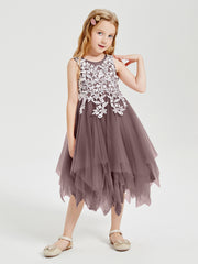 Tea Length Tulle Junior Bridesmaid Dresses Vintage Mauve