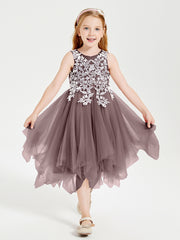 Tea Length Tulle Junior Bridesmaid Dresses Vintage Mauve