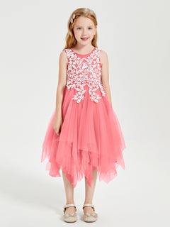 Tea Length Tulle Junior Bridesmaid Dresses Watermelon