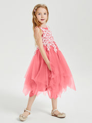 Tea Length Tulle Junior Bridesmaid Dresses Watermelon