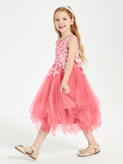Tea Length Tulle Junior Bridesmaid Dresses Watermelon