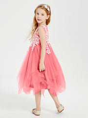 Tea Length Tulle Junior Bridesmaid Dresses Watermelon