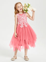 Tea Length Tulle Junior Bridesmaid Dresses Watermelon