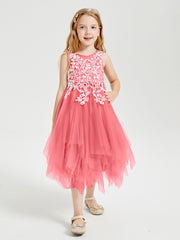 Tea Length Tulle Junior Bridesmaid Dresses Watermelon