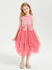 Tea Length Tulle Junior Bridesmaid Dresses Watermelon