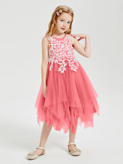 Tea Length Tulle Junior Bridesmaid Dresses Watermelon