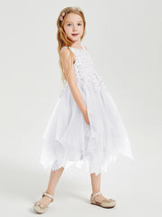 Tea Length Tulle Junior Bridesmaid Dresses White