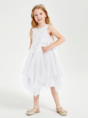 Tea Length Tulle Junior Bridesmaid Dresses White