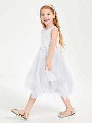 Tea Length Tulle Junior Bridesmaid Dresses White