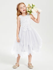 Tea Length Tulle Junior Bridesmaid Dresses White