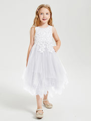 Tea Length Tulle Junior Bridesmaid Dresses White