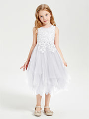Tea Length Tulle Junior Bridesmaid Dresses White