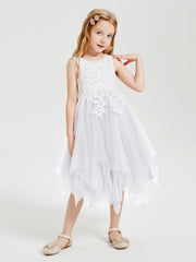 Tea Length Tulle Junior Bridesmaid Dresses White