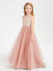 Sequined Top Long Tulle Junior Bridesmaid Gown Dusty Rose