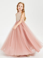 Sequined Top Long Tulle Junior Bridesmaid Gown Dusty Rose