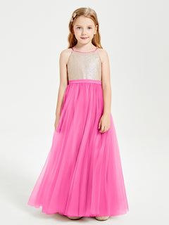 Sequined Top Long Tulle Junior Bridesmaid Gown Azalea