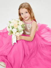 Sequined Top Long Tulle Junior Bridesmaid Gown Azalea