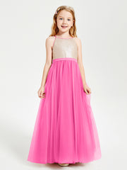 Sequined Top Long Tulle Junior Bridesmaid Gown Azalea