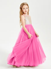 Sequined Top Long Tulle Junior Bridesmaid Gown Azalea