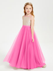 Sequined Top Long Tulle Junior Bridesmaid Gown Azalea