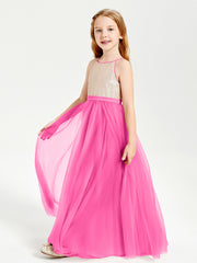 Sequined Top Long Tulle Junior Bridesmaid Gown Azalea