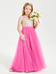 Sequined Top Long Tulle Junior Bridesmaid Gown Azalea