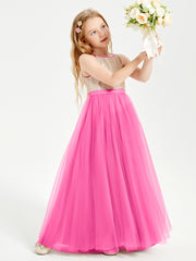 Sequined Top Long Tulle Junior Bridesmaid Gown Azalea