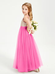 Sequined Top Long Tulle Junior Bridesmaid Gown Azalea