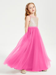 Sequined Top Long Tulle Junior Bridesmaid Gown Azalea