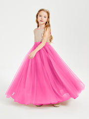 Sequined Top Long Tulle Junior Bridesmaid Gown Azalea