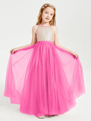 Sequined Top Long Tulle Junior Bridesmaid Gown Azalea