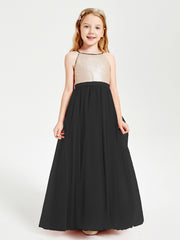 Sequined Top Long Tulle Junior Bridesmaid Gown Black