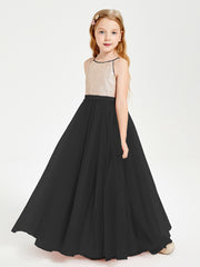 Sequined Top Long Tulle Junior Bridesmaid Gown Black