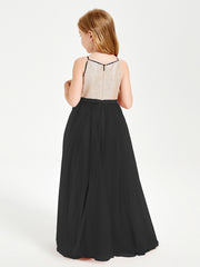 Sequined Top Long Tulle Junior Bridesmaid Gown Black