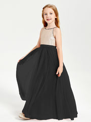 Sequined Top Long Tulle Junior Bridesmaid Gown Black